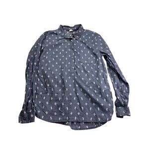 Gap Womens Cactus Print Button Front Top Size XS Shirt Blue White Cotton